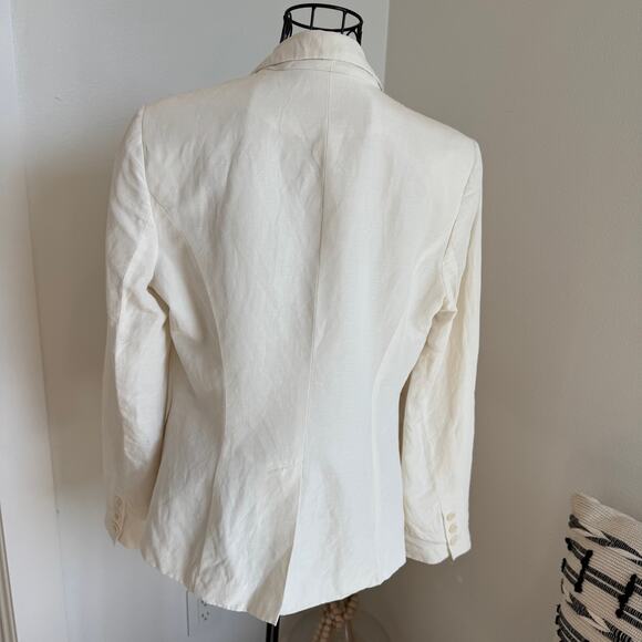 Anne Klein Creamy White Silk Linen Blend Notched Collar Single Button Blazer-8 - Picture 6 of 11